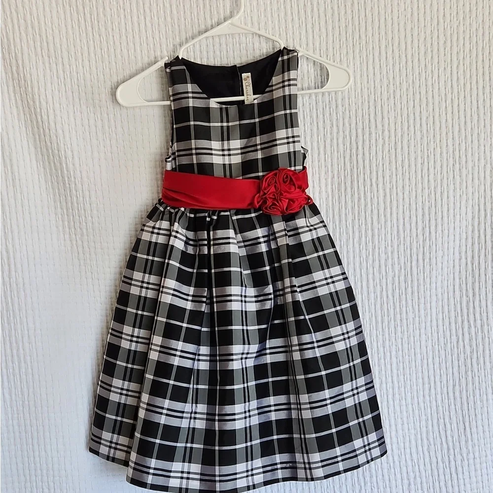 Cherokee Black and White Plaid Dress with Red Sash - Picture 1 of 12